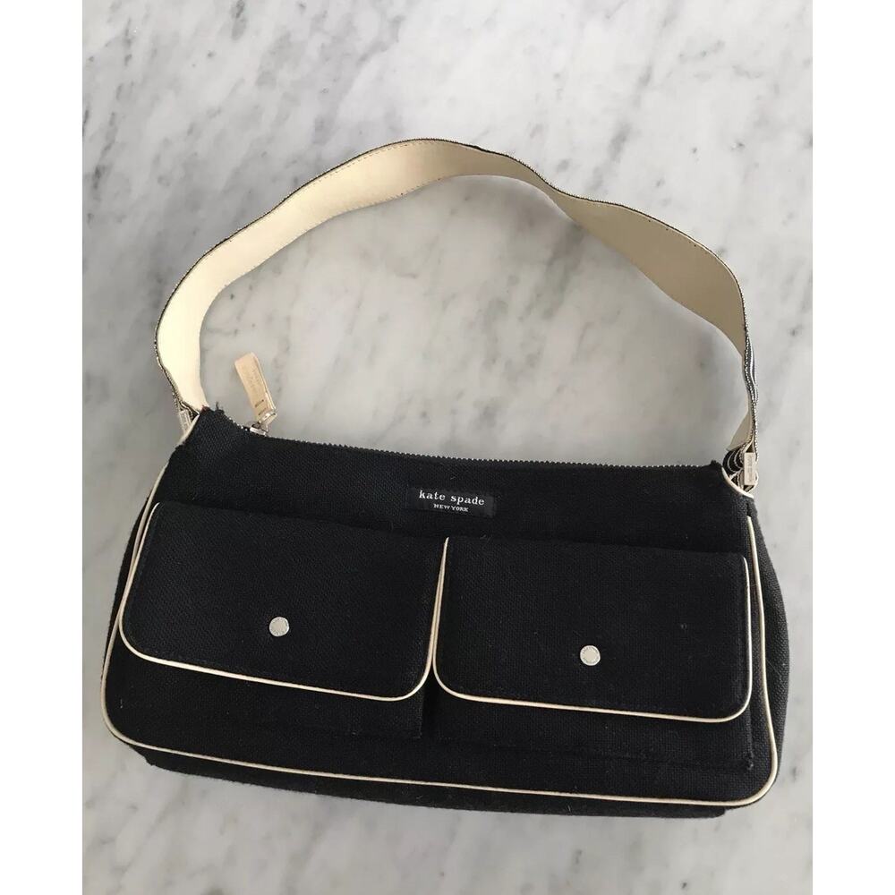 KATE SPADE NEW YORK Black And Cream Fabric Purse Shoulder Bag
